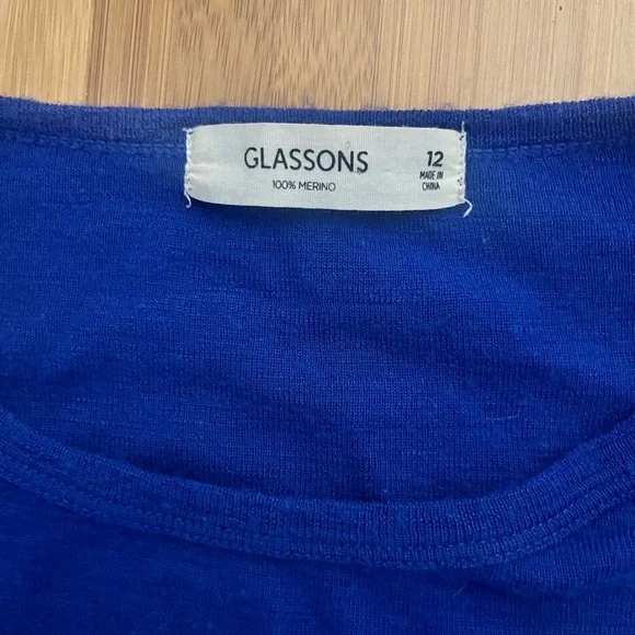 Glassons Women's Blue long sleeve merino wool top size 12 - Picture 2 of 3